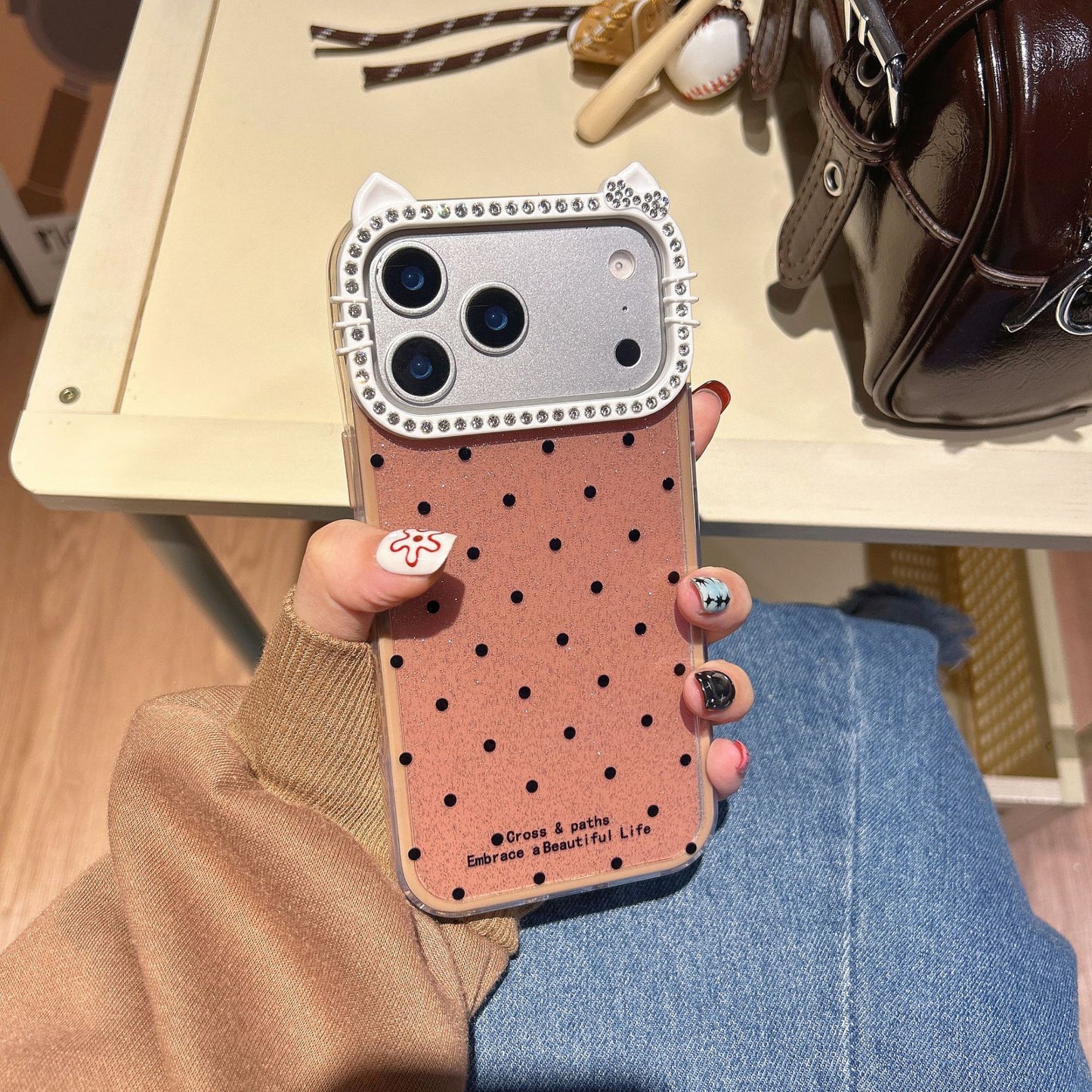 Polka dot cat ear fashion Apple phone case