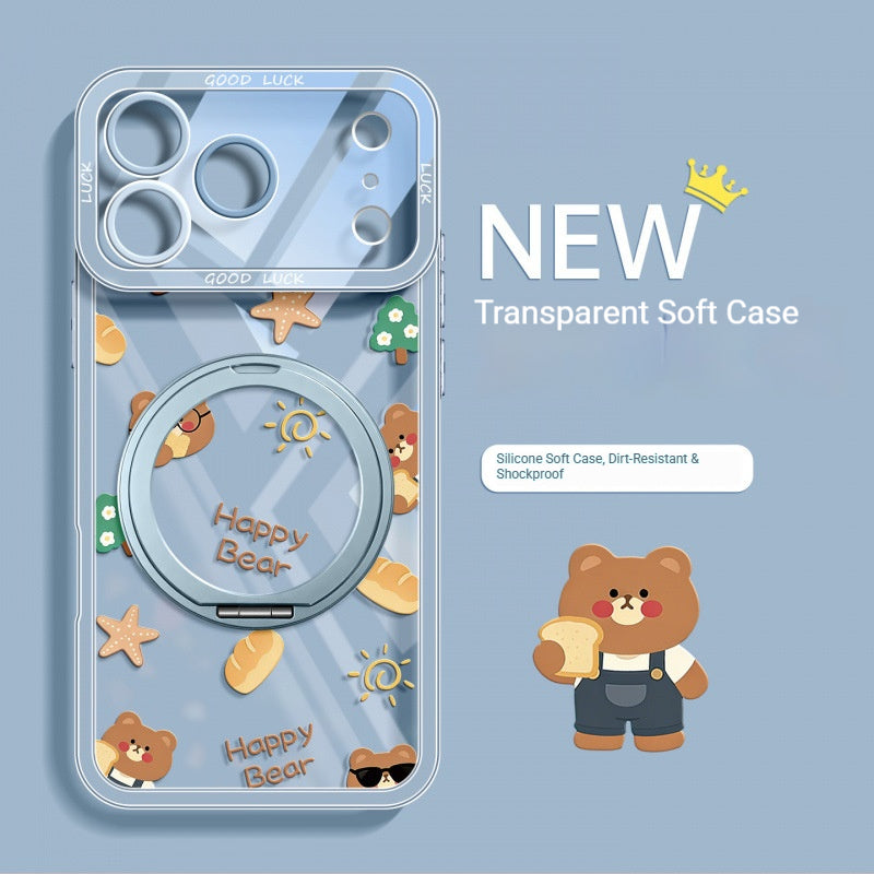 Cheese Boba Bear Transparent Stand Apple Phone Case