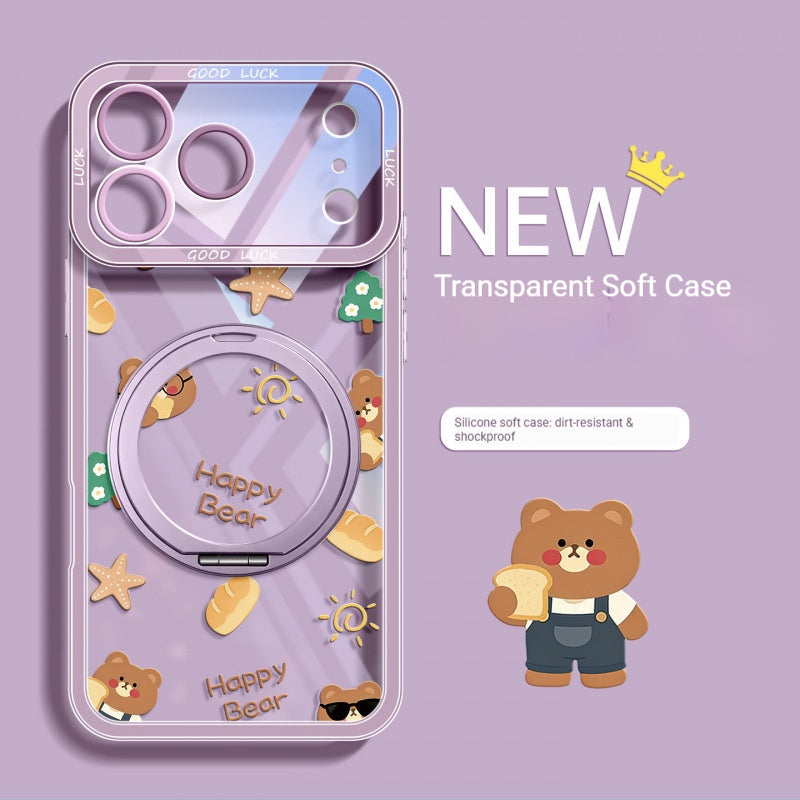Cheese Boba Bear Transparent Stand Apple Phone Case