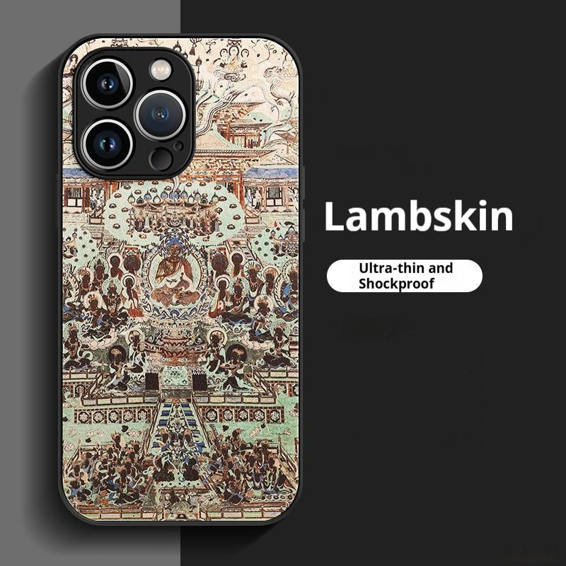 Ethnic style lambskin anti-drop Apple phone case