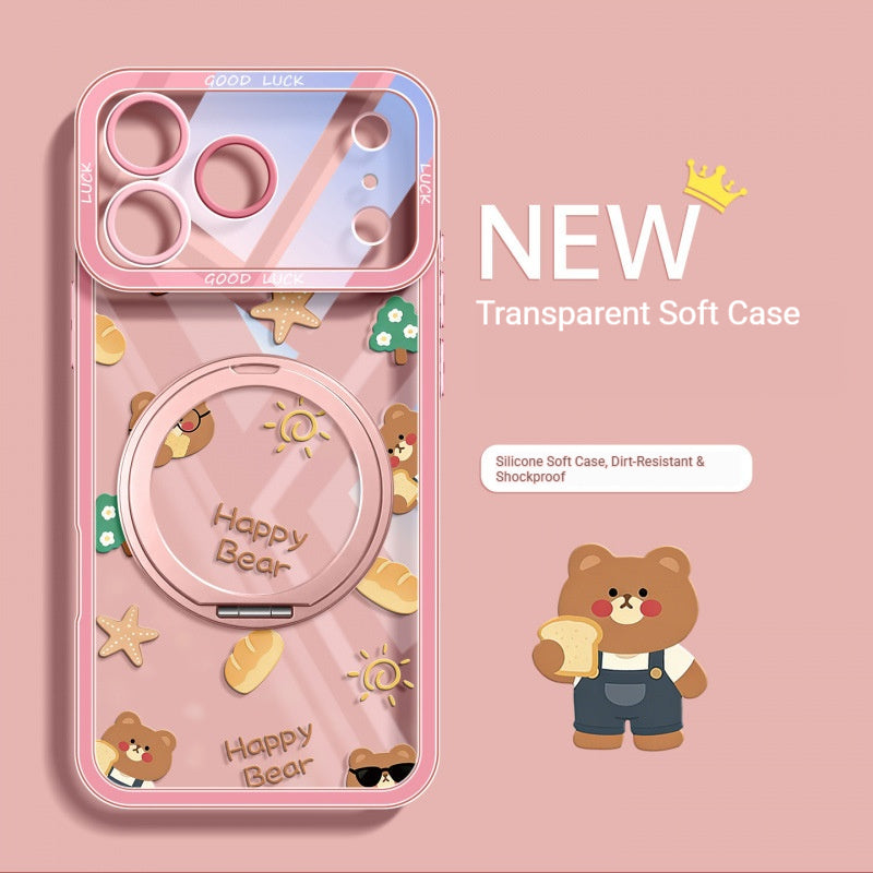 Cheese Boba Bear Transparent Stand Apple Phone Case