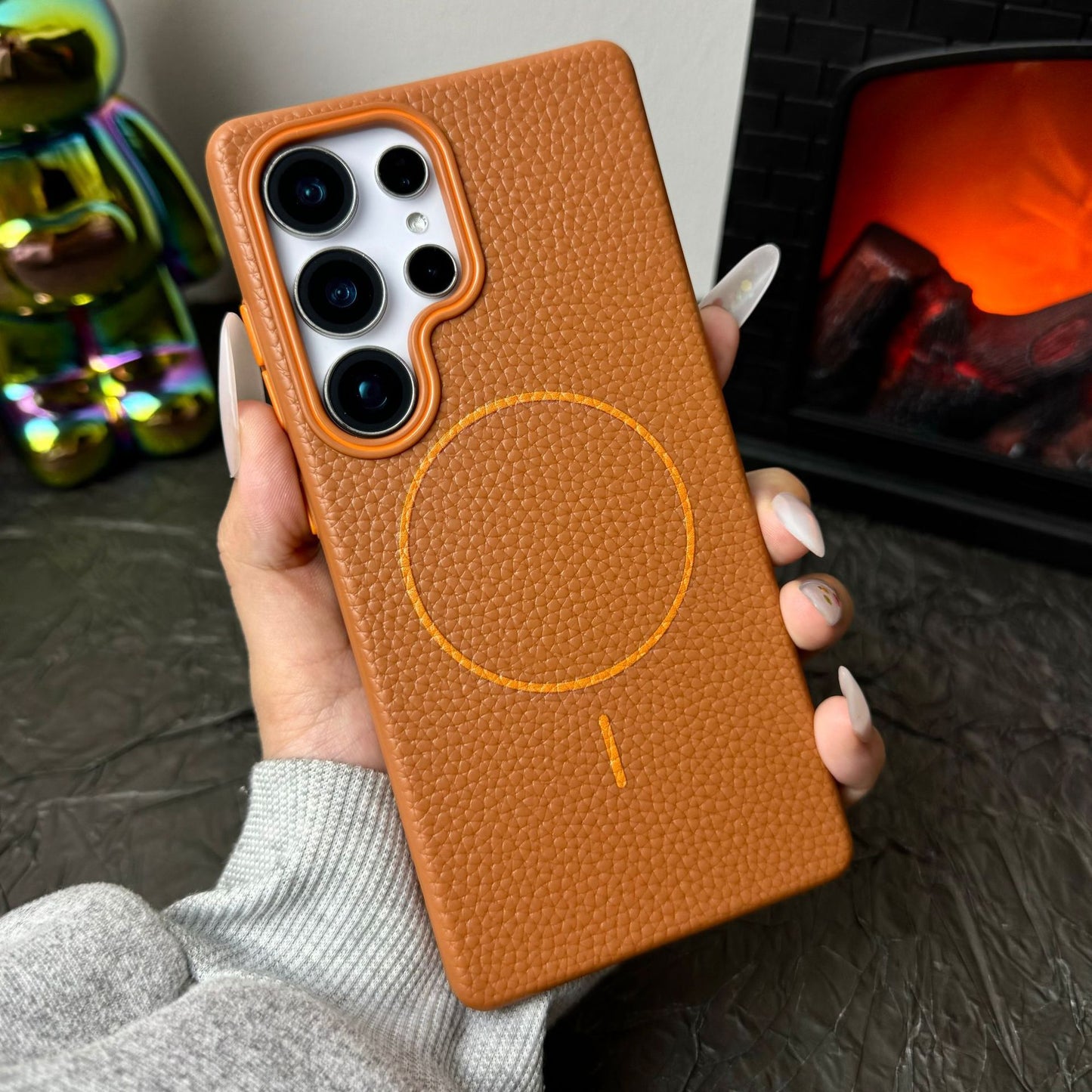 Litchi leather texture fine circle magnetic Samsung mobile phone case