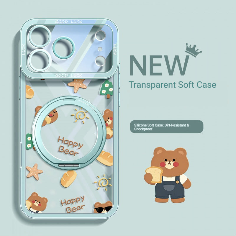 Cheese Boba Bear Transparent Stand Apple Phone Case
