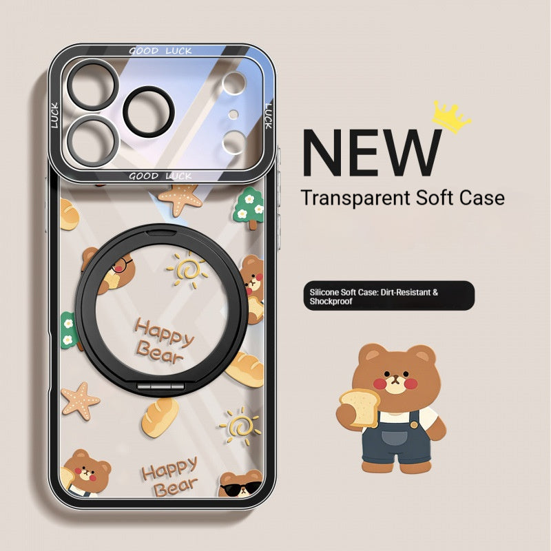 Cheese Boba Bear Transparent Stand Apple Phone Case