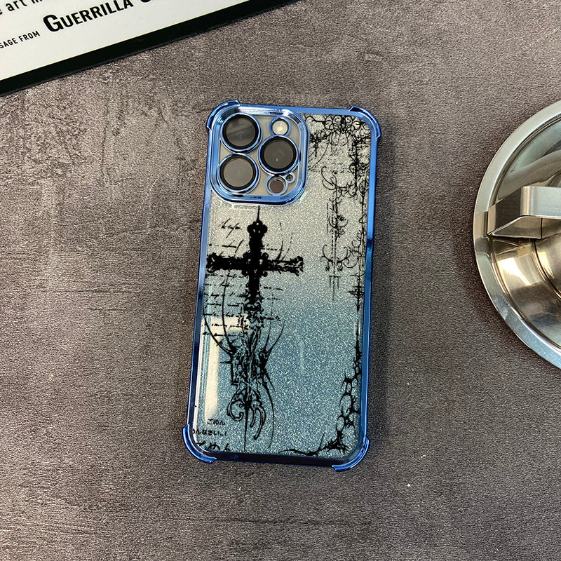 Glitter electroplated four-corner Apple phone case