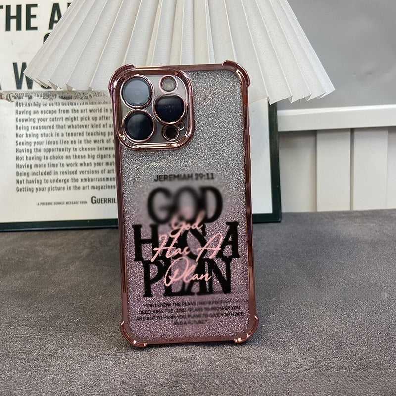 Glitter electroplated artistic text Apple phone case