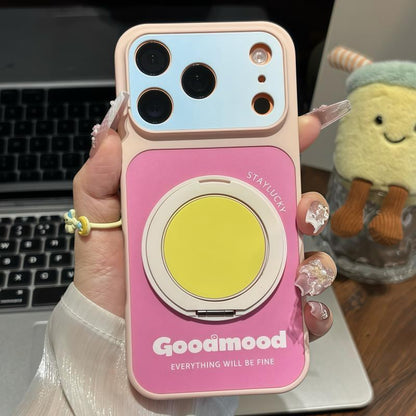 Candy-colored rotating round mirror stand Apple phone case