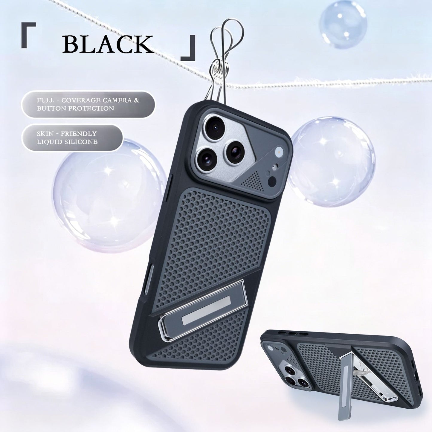 Full-coverage cooling stand for Apple iPhone cases