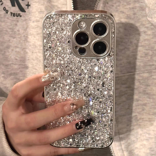 Electroplated silver glitter Apple phone case