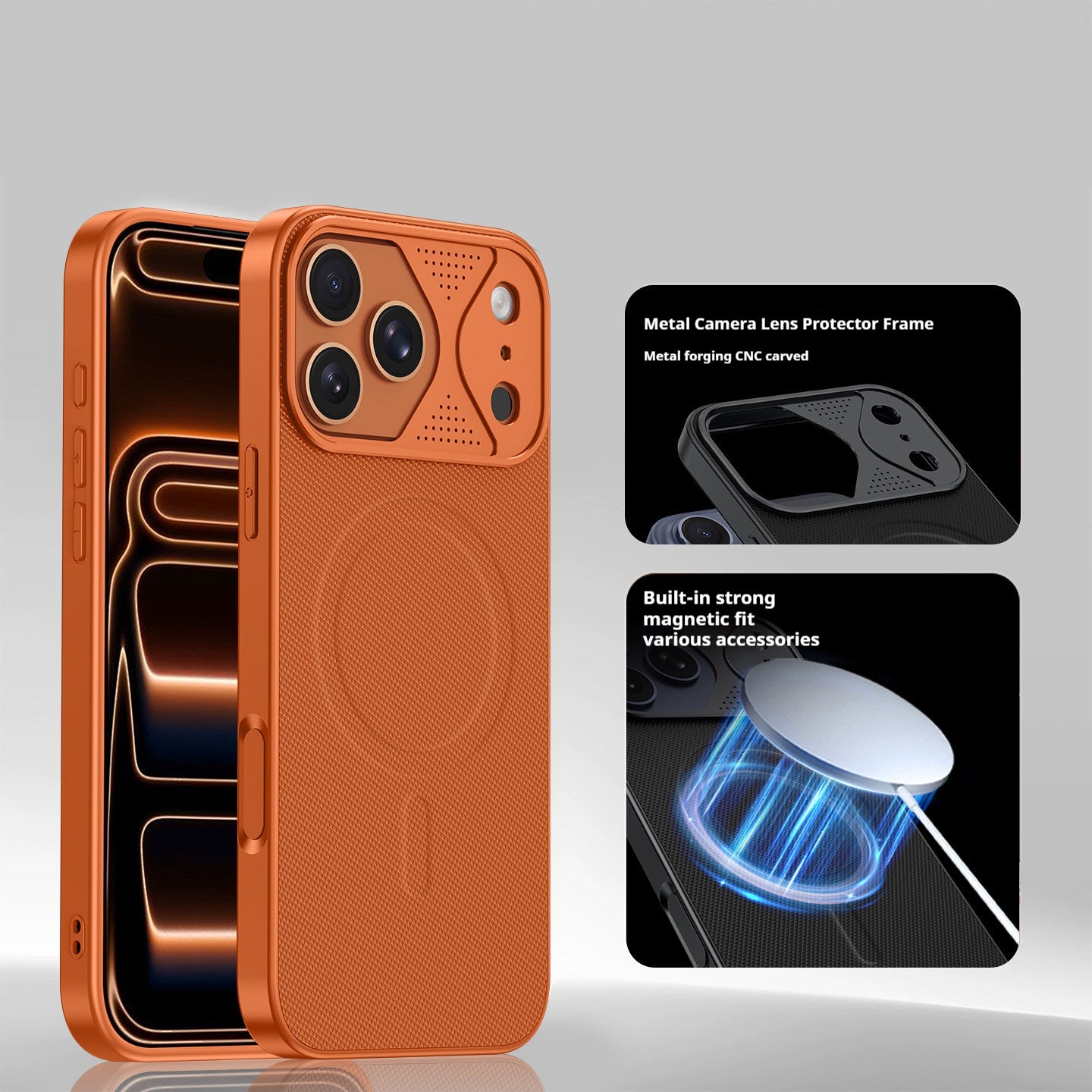 Mecha-style heat dissipation leather magnetic Apple phone case