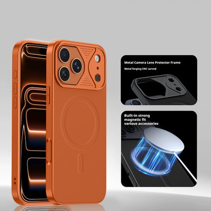 Mecha-style heat dissipation leather magnetic Apple phone case