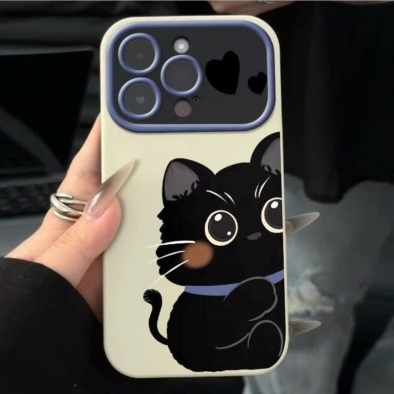 Heart-shaped black cat Apple phone case