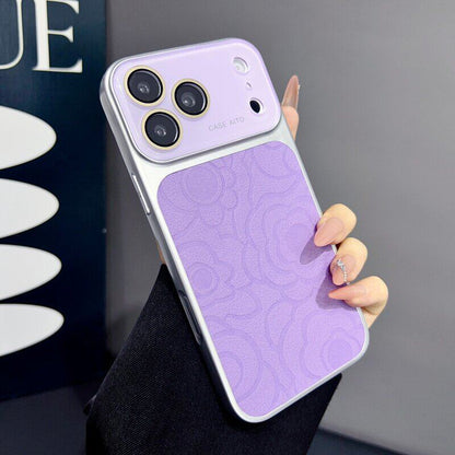 Camellia-patterned leather-textured large-window Apple phone case