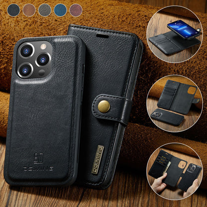 2-in-1 wallet with strong magnetic detachable leather Apple phone case