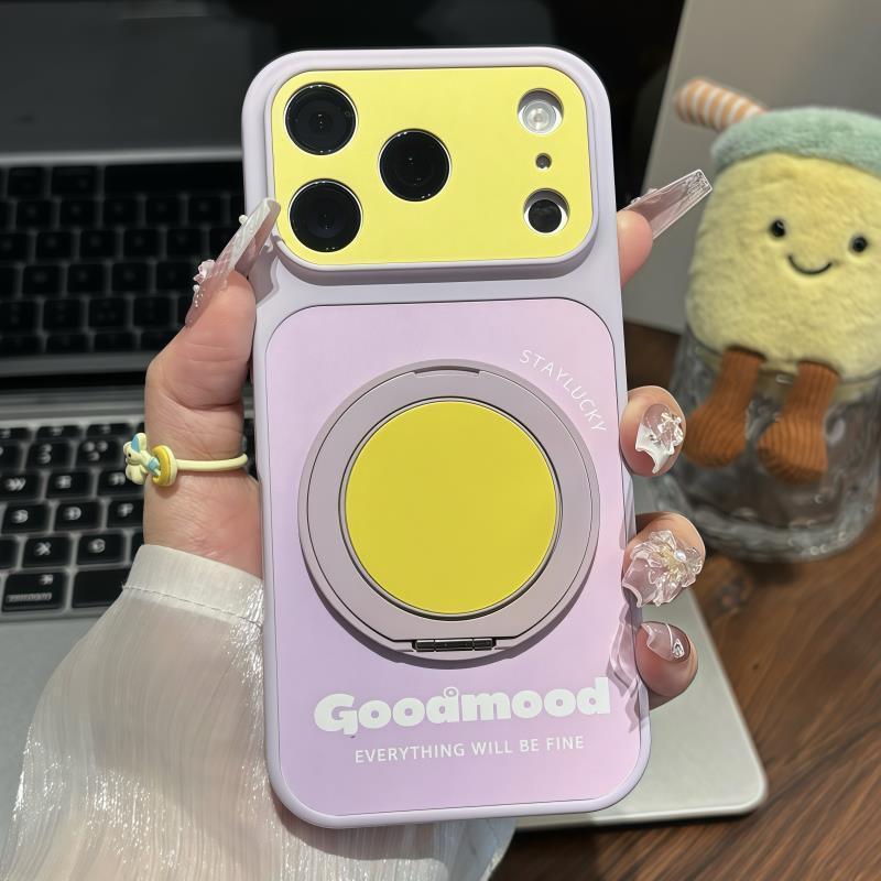 Candy-colored rotating round mirror stand Apple phone case