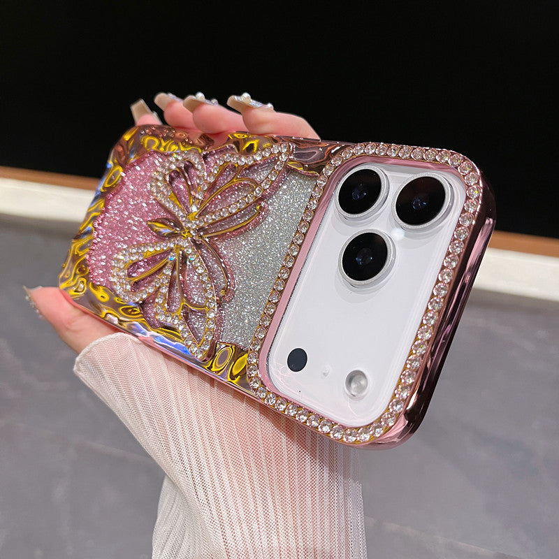 Electroplated glitter rhinestone butterfly Apple phone case