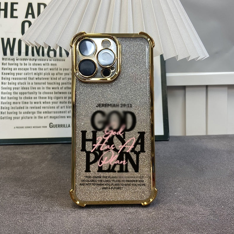 Glitter electroplated artistic text Apple phone case
