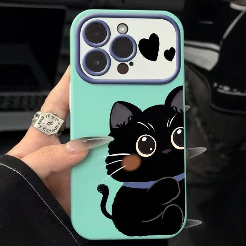 Heart-shaped black cat Apple phone case