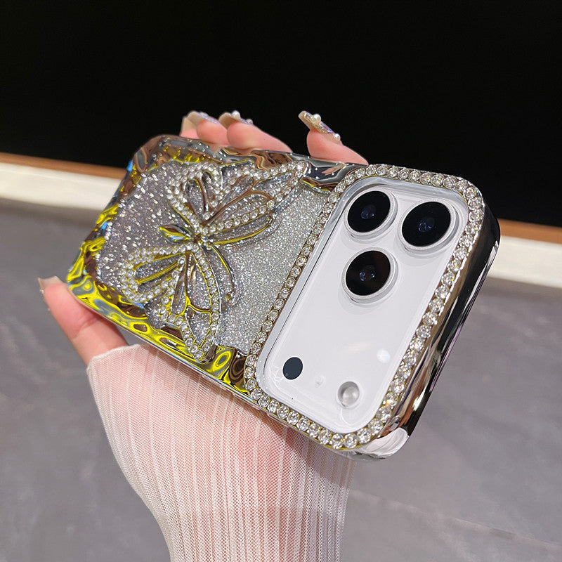Electroplated glitter rhinestone butterfly Apple phone case