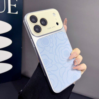 Camellia-patterned leather-textured large-window Apple phone case