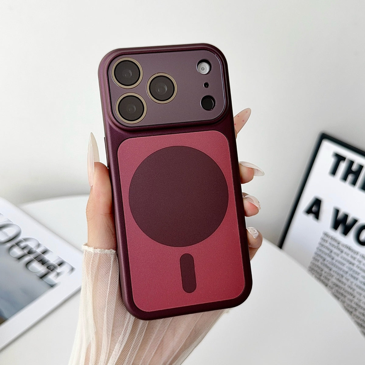 Frosted anti-drop magnetic ring large window Apple phone case
