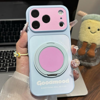 Candy-colored rotating round mirror stand Apple phone case