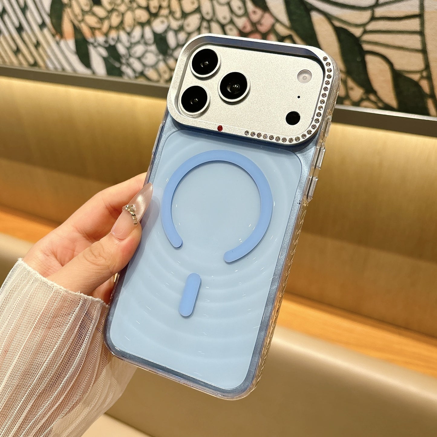 Rhinestone-studded ripple magnetic Apple phone case