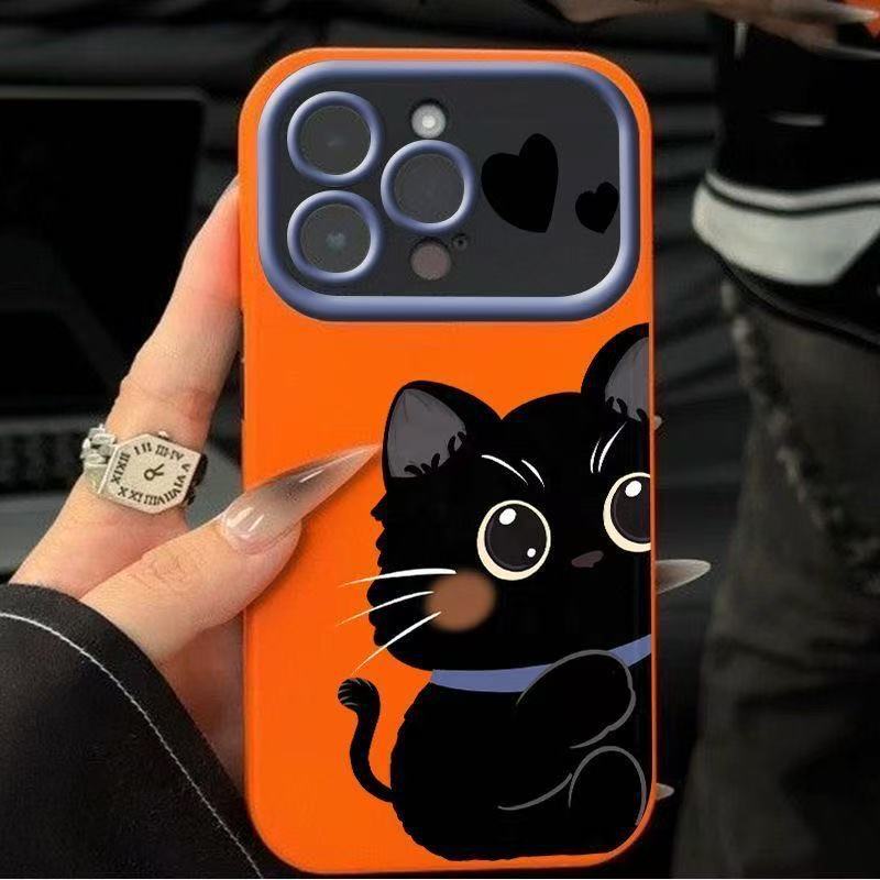 Heart-shaped black cat Apple phone case