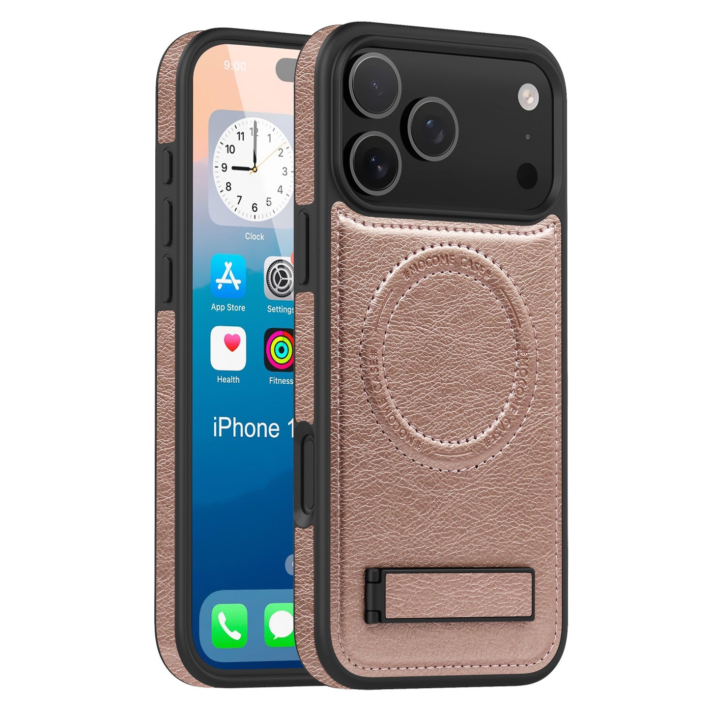 Leather magnetic stand crystal shield Apple phone case