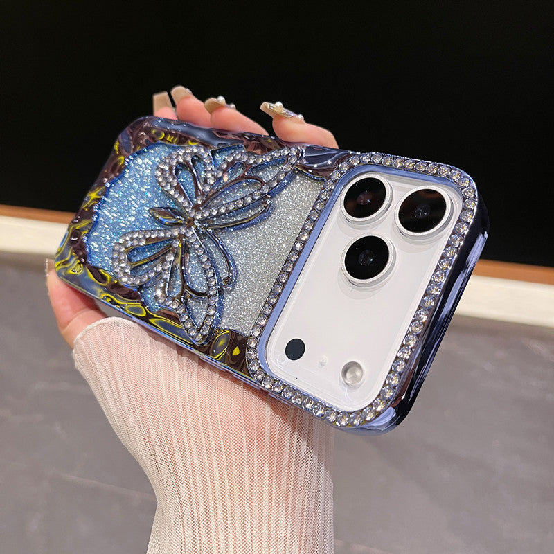 Electroplated glitter rhinestone butterfly Apple phone case