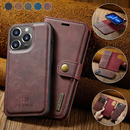 2-in-1 wallet with strong magnetic detachable leather Apple phone case
