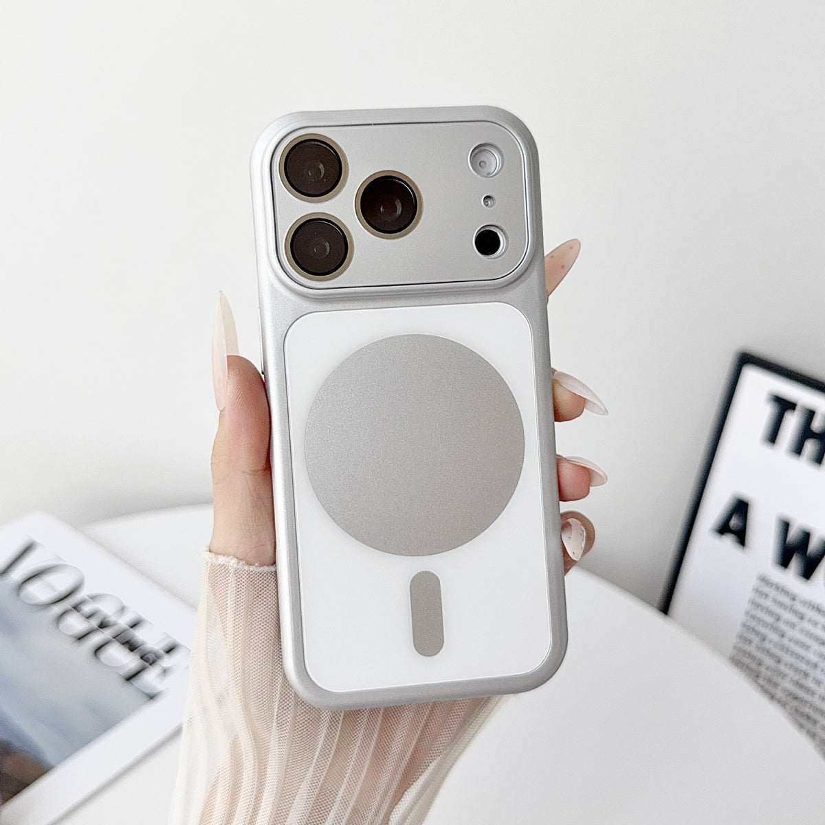 Frosted anti-drop magnetic ring large window Apple phone case