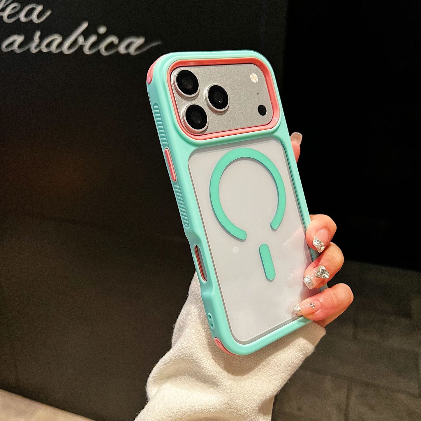 High-transparency magnetic color-blocking 3-in-1 Apple phone case