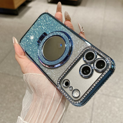 Glittered Rhinestone Makeup Mirror Magnetic Stand Apple Phone Case