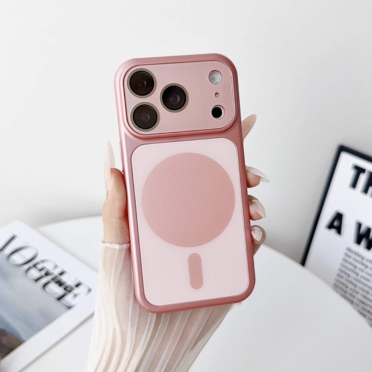 Frosted anti-drop magnetic ring large window Apple phone case