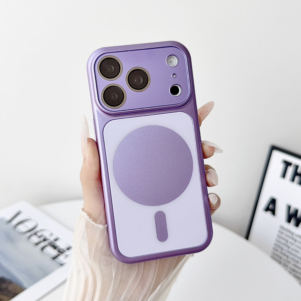 Frosted anti-drop magnetic ring large window Apple phone case