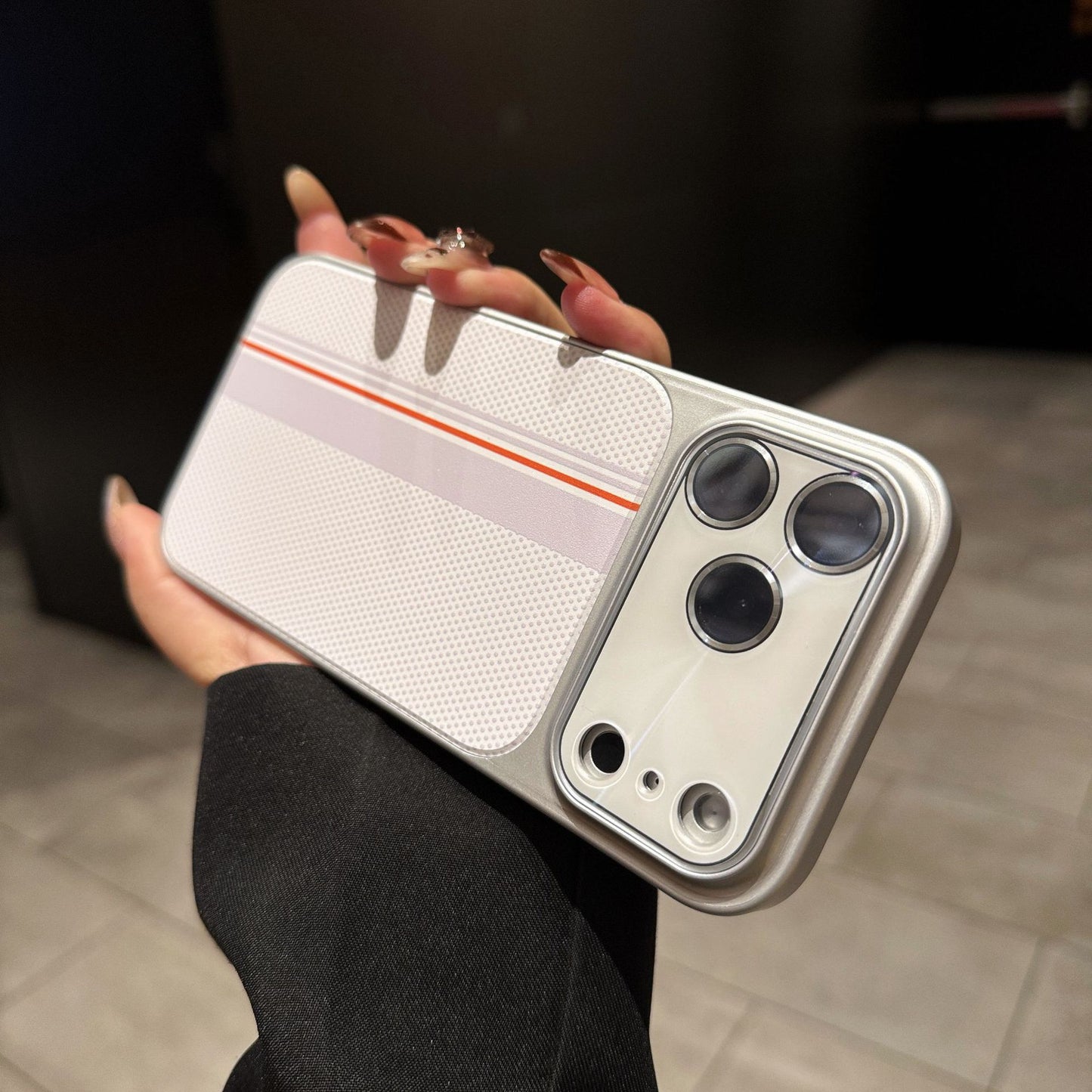 Textured Laser Lens Frame Apple Phone Case