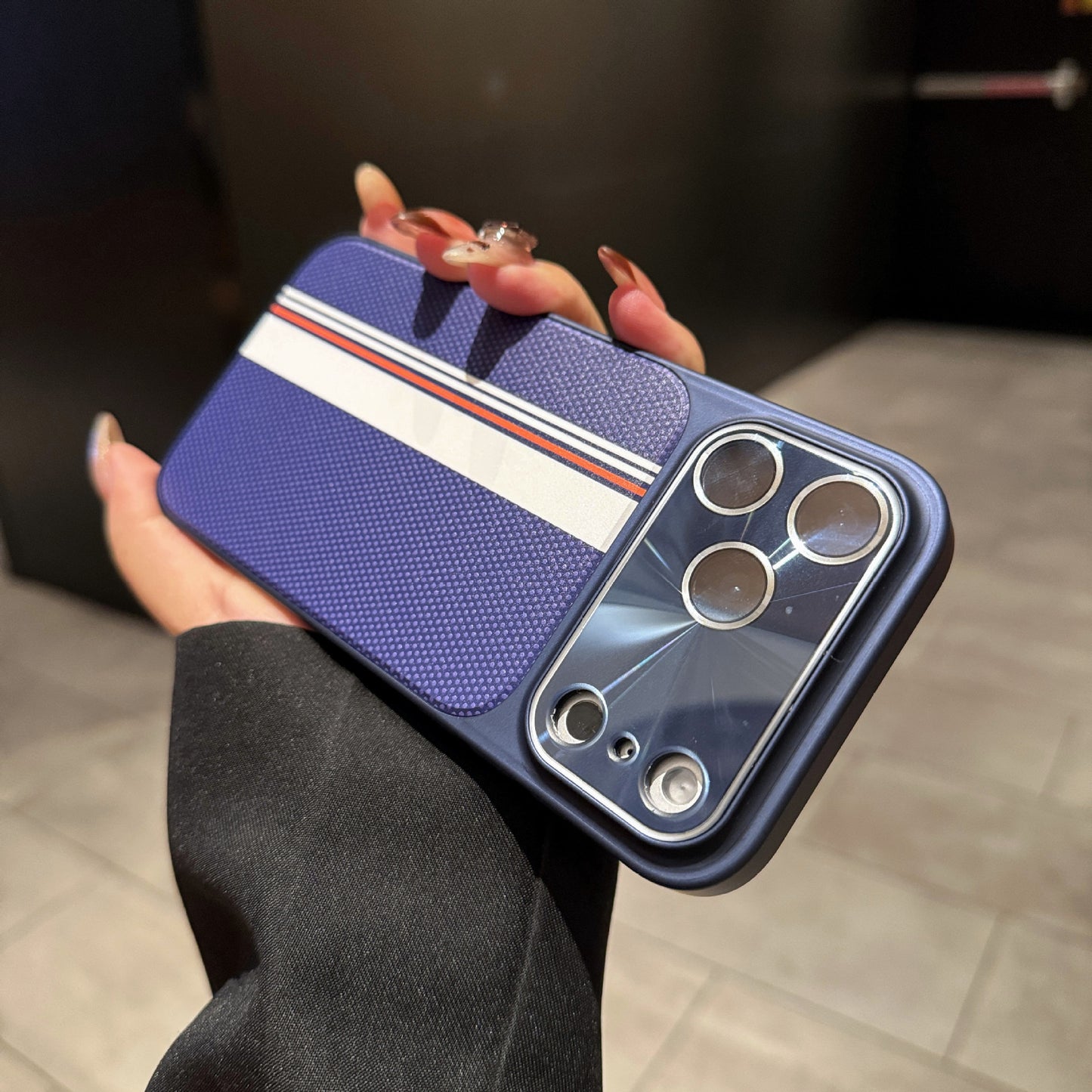 Textured Laser Lens Frame Apple Phone Case