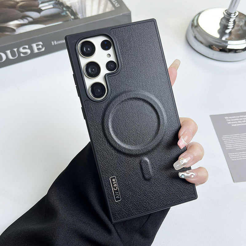Pure color leather magnetic Samsung phone case
