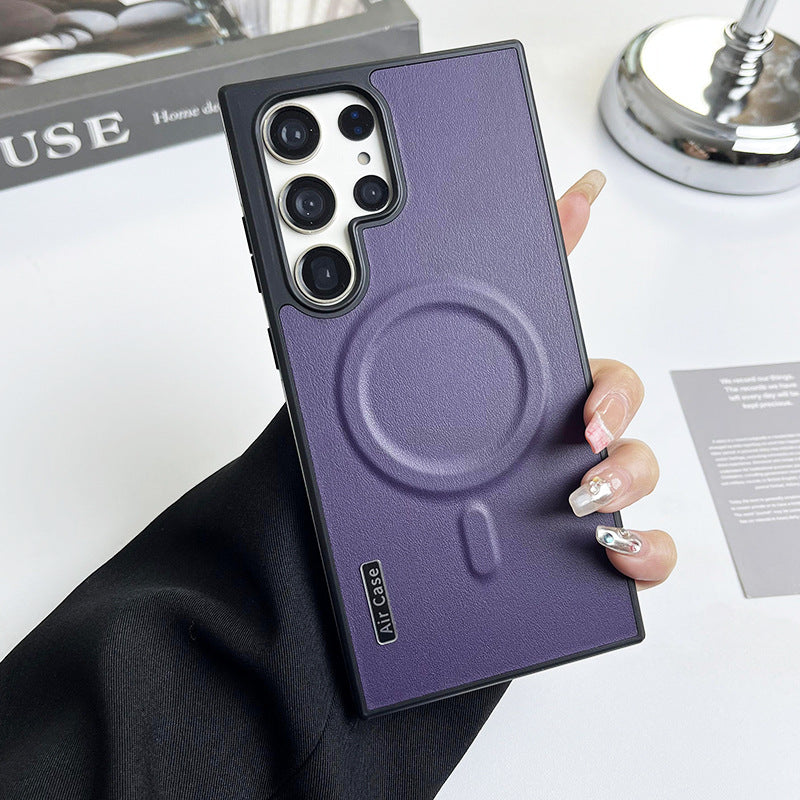 Pure color leather magnetic Samsung phone case