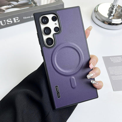 Pure color leather magnetic Samsung phone case