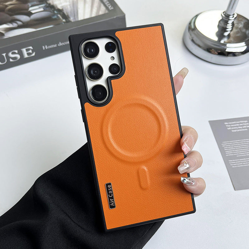 Pure color leather magnetic Samsung phone case