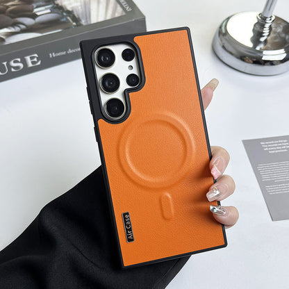 Pure color leather magnetic Samsung phone case