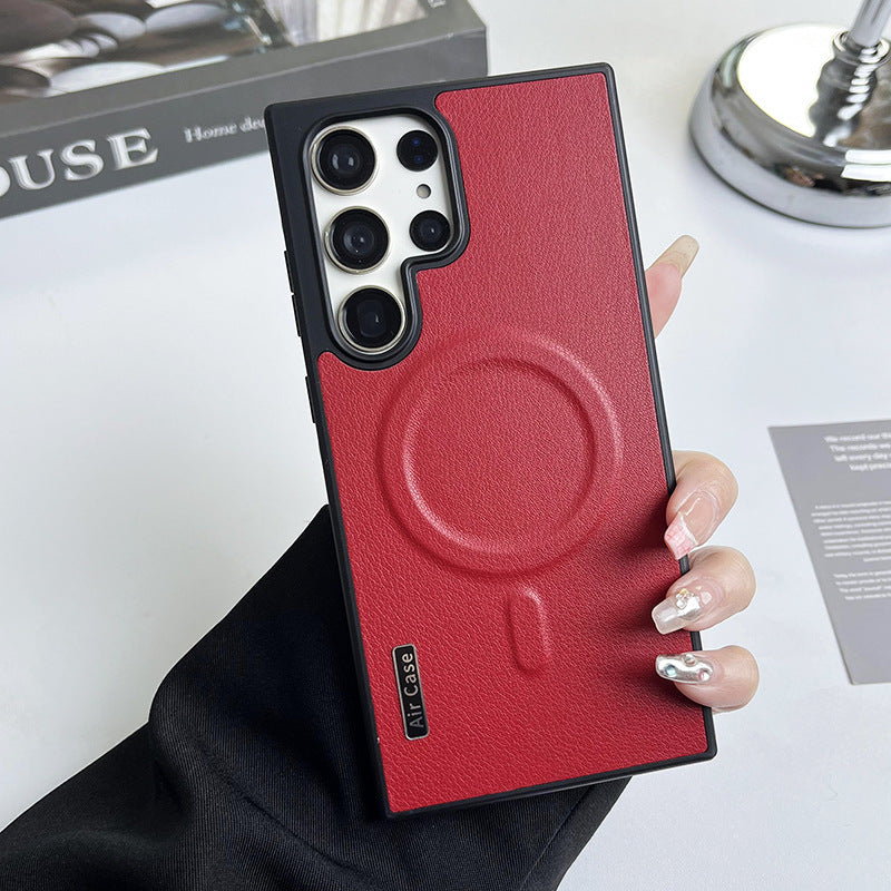 Pure color leather magnetic Samsung phone case