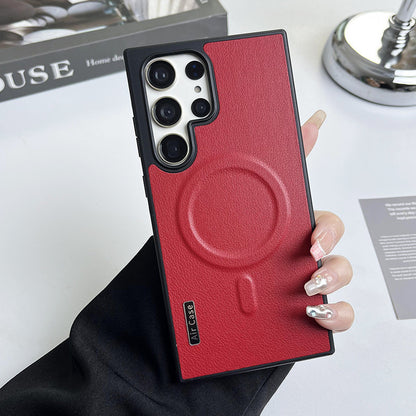 Pure color leather magnetic Samsung phone case