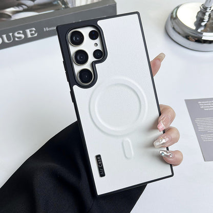 Pure color leather magnetic Samsung phone case