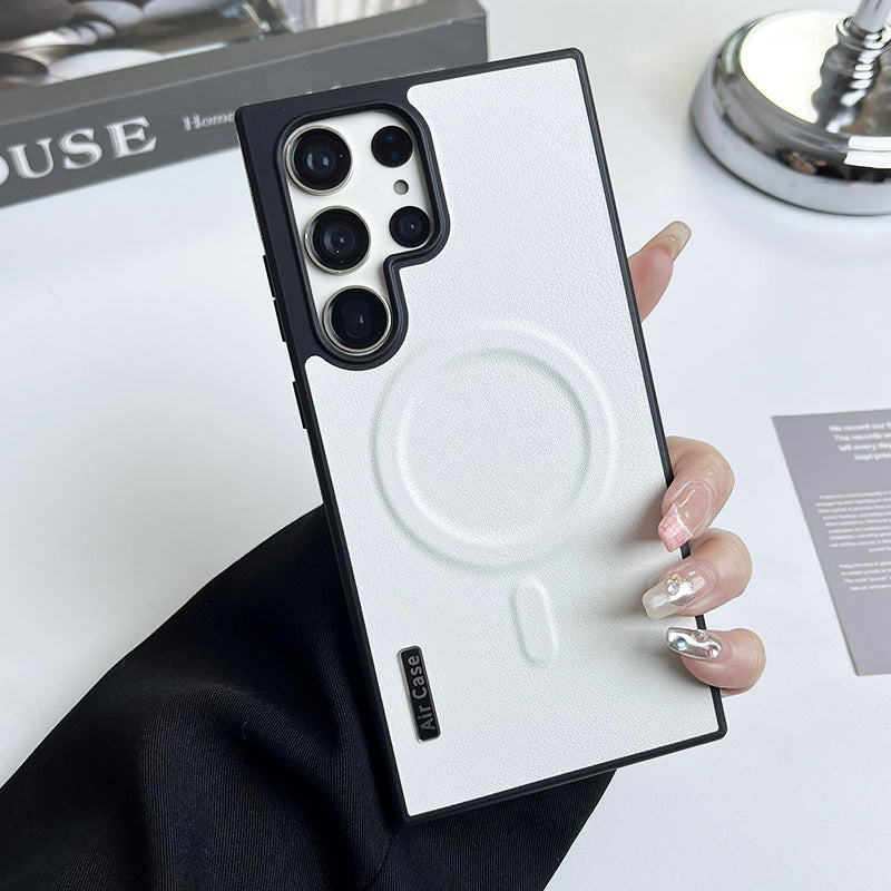 Pure color leather magnetic Samsung phone case