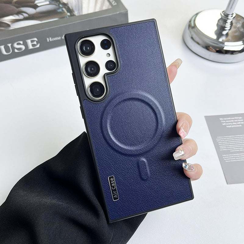 Pure color leather magnetic Samsung phone case